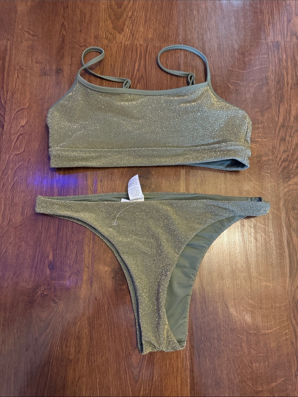 aerie Olive Green Glitter Bikini Set